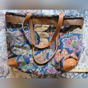 Richmond Floral Patterned Tote Bag with Brown Accents Made In USA